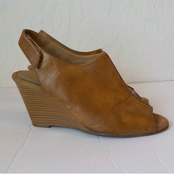 Aerosoles Heelrest Up Close Wedge Pumps Women 10M Open Toe Brown Faux Leather - Picture 1 of 12